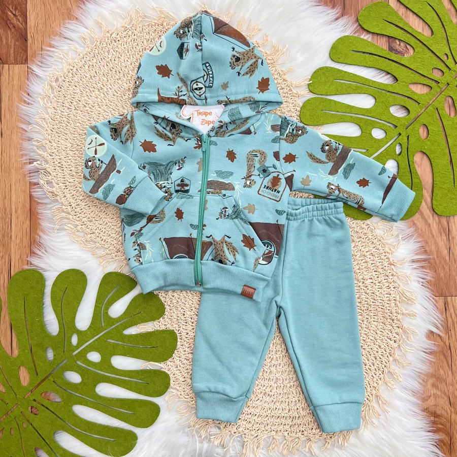 Conj. Jaqueta Camp Explore e Calça de Moletom - Verde Hortelã